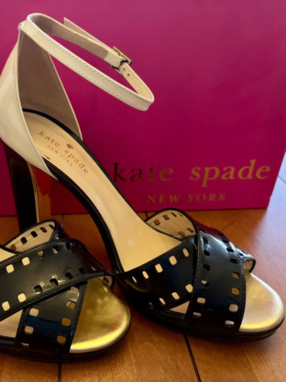 Kate Spade Fresia Porcelain and Black Patent Platform Spring/Summer Sandals